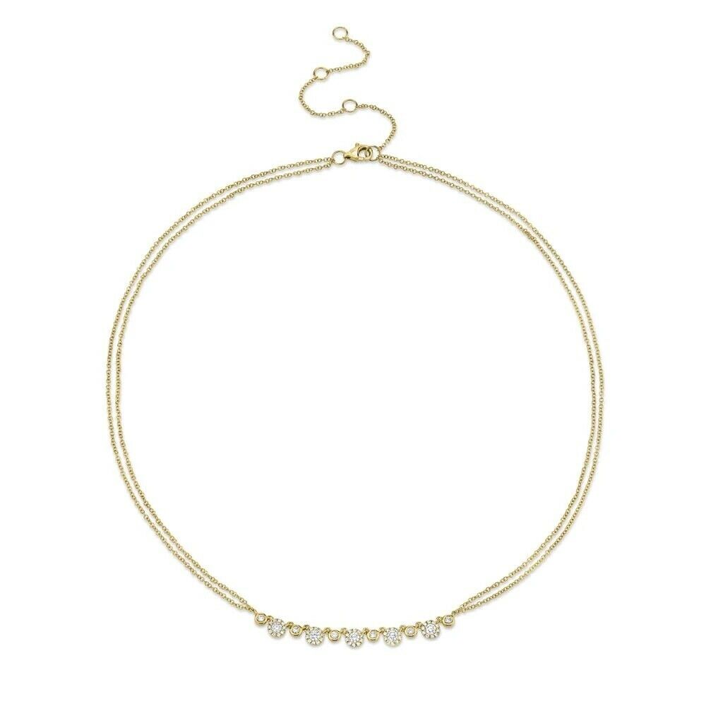 14K Gold 0.56 CT Diamond Multi Strand Necklace Halo Cluster Round Natural Layered