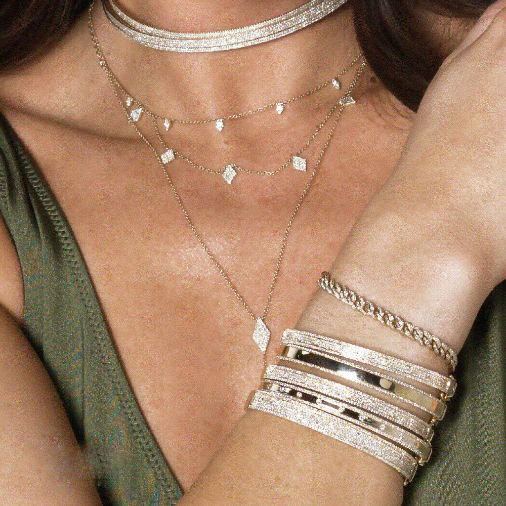 14K Gold 1.46 CT Floating Diamond Pave Bangle Bracelet Women's Round Cut Natural