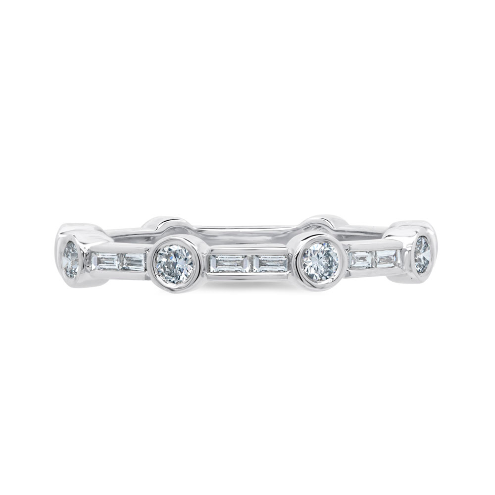 14k Gold 0.28 CT Baguette Round Diamond Dainty Thin Band Ring Stackable