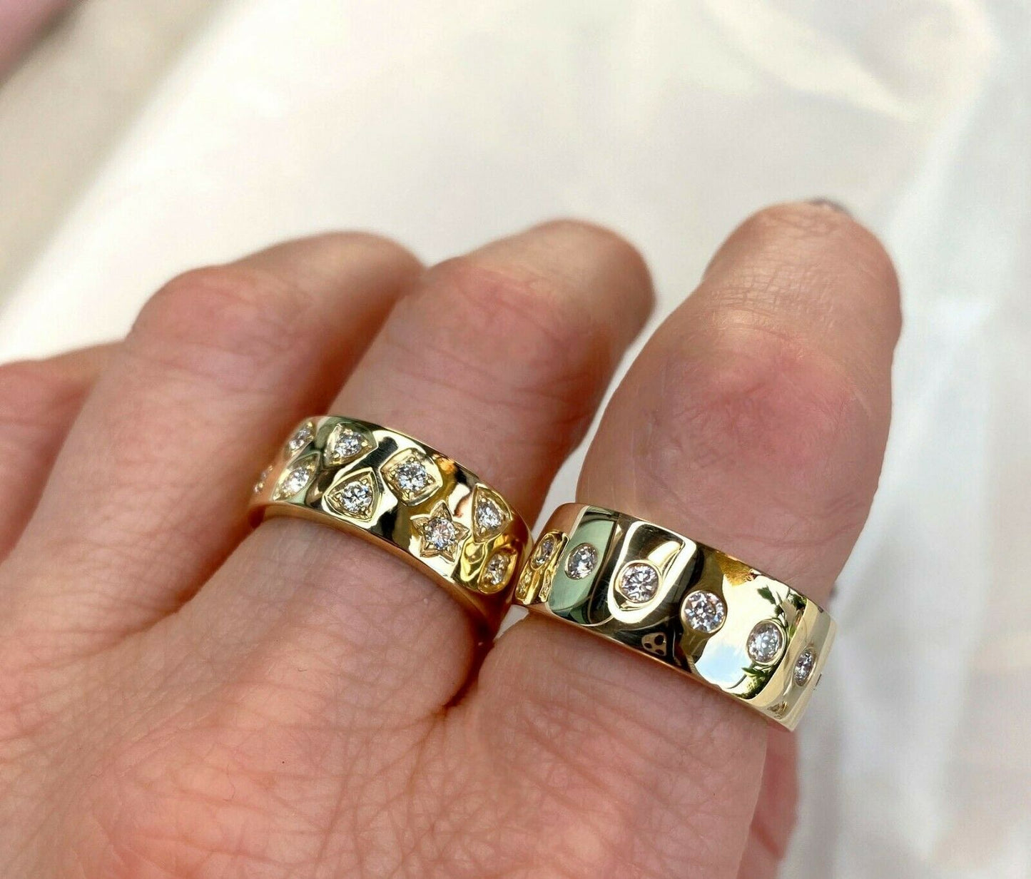 14K Gold 0.40 CT Diamond Bezel Set 7 Band Ring Women's Round Cut