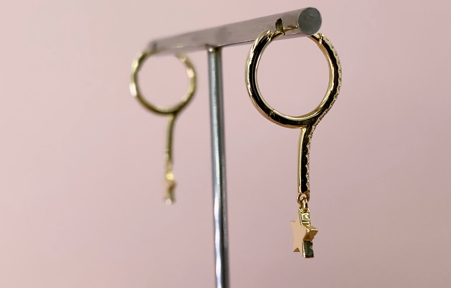 14k Gold 0.17 CT Diamond Star Drop Dangle Huggie Earrings Natural Pave