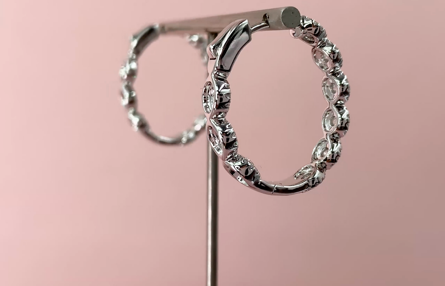 14k Gold 2.33CT Oval Hoop Diamond Earrings Natural Round