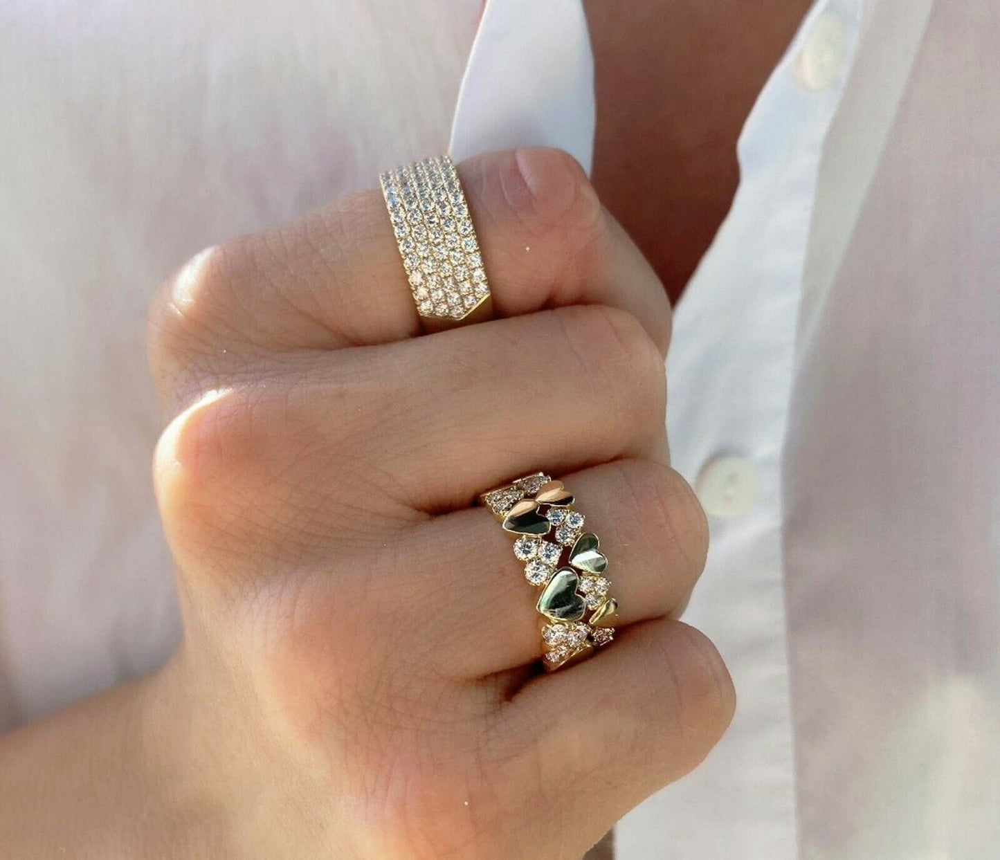 14K Gold 1.52CT Diamond Wide Pave Band Ring Women's Round Cut