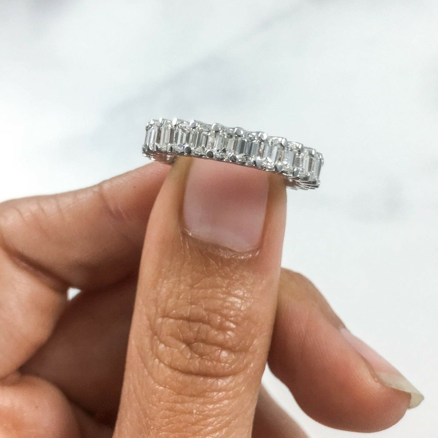 18K Gold 3.45 CT Emerald Diamond Eternity Ring Engagement Band Certified