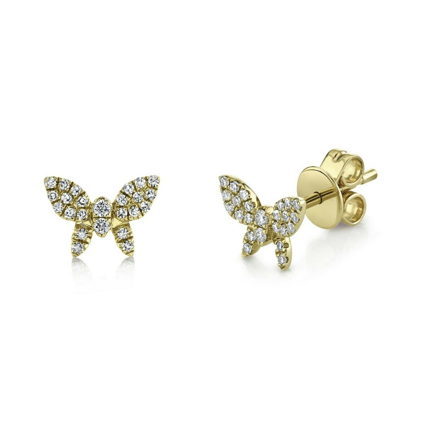 14K Gold 0.16 CT Diamond Butterfly Earrings Studs Round Natural Children Adult