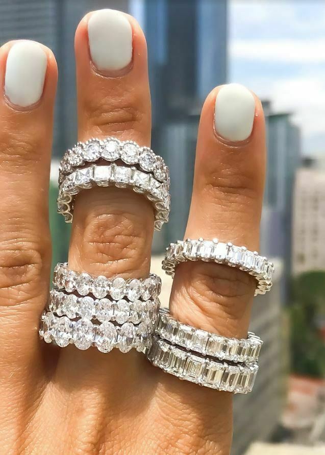 18K White Gold 9.06 CT Emerald Cut Diamond Eternity Ring Engagement Band Natural