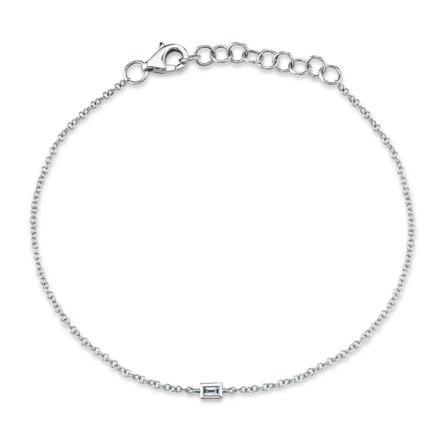14K Gold 0.03 CT Baguette Cut Diamond Bracelet Bezel Natural Kids Adults