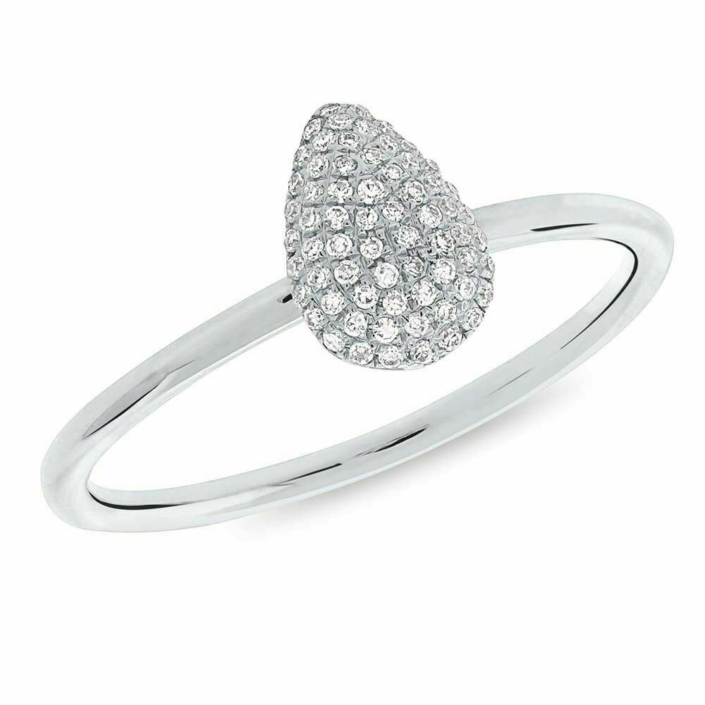 14K Gold 0.13 CT Diamond Pave Pear Teardrop Dome Ring Natural Round Cut