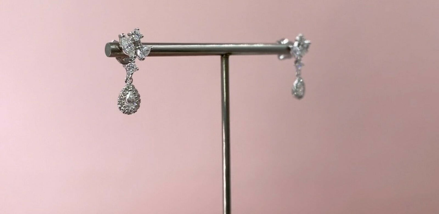 14K Gold 0.40 CT Tear Drop Pear Marquise Cut Diamond Earrings Dangle Natural
