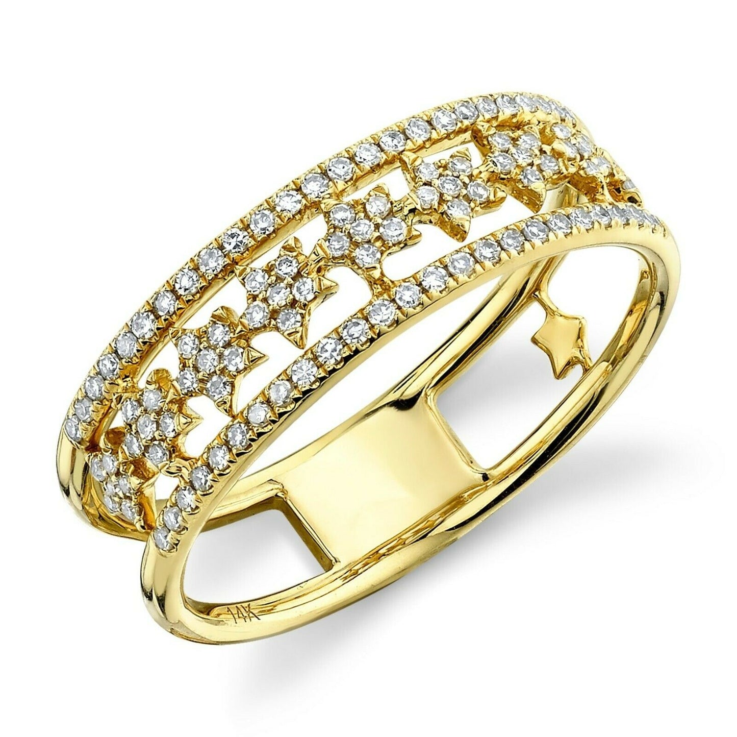 14K Gold 0.23 CT Diamond Open Band Floating Star Ring Round Natural Round