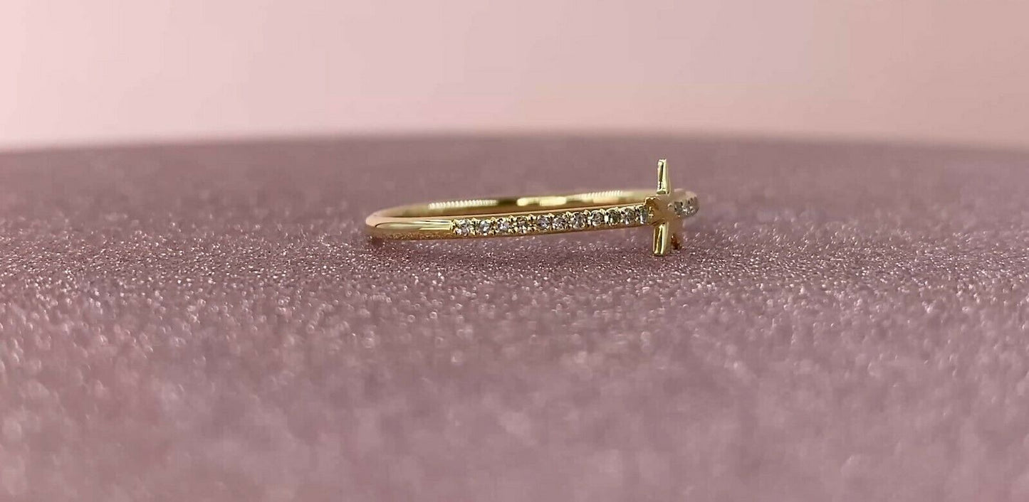 14K Gold 0.08 CT Shining Star Diamond Ring Natural Round Cut Statement Right Hand