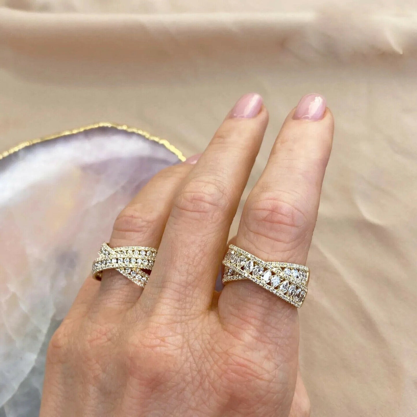 14K Gold 1.65 CT Pear Diamond Ring Bridge Crossover X Criss Cross Cocktail