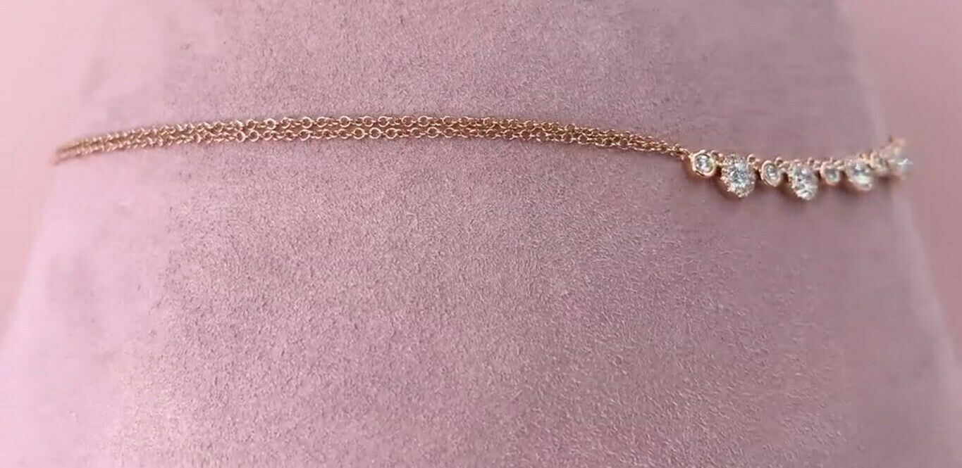 14K Gold 0.56 CT Diamond Multi Strand Necklace Halo Cluster Round Natural Layered