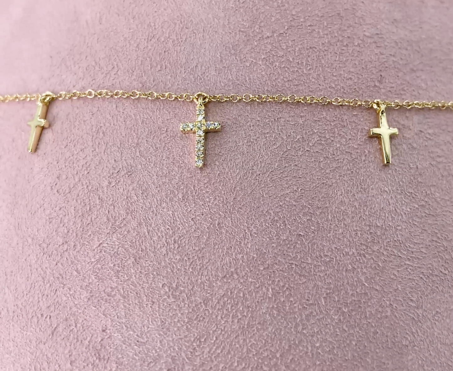 14k Gold 0.09 CT Diamond Dangling Cross Shaker Necklace Natural Round Cut