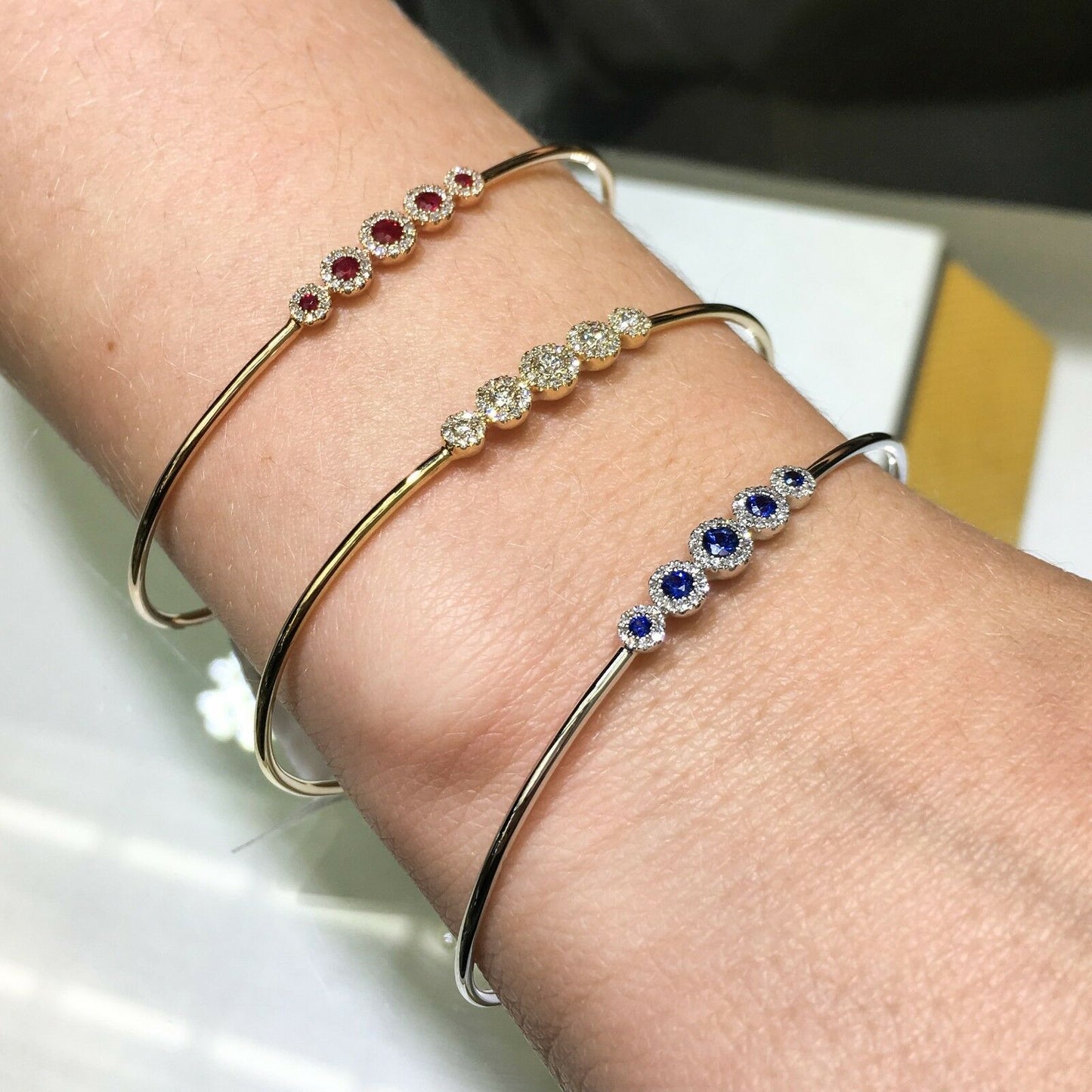 14K Gold 0.42 TCW Ruby Diamond Bangle Bracelet Open Stackable Natural