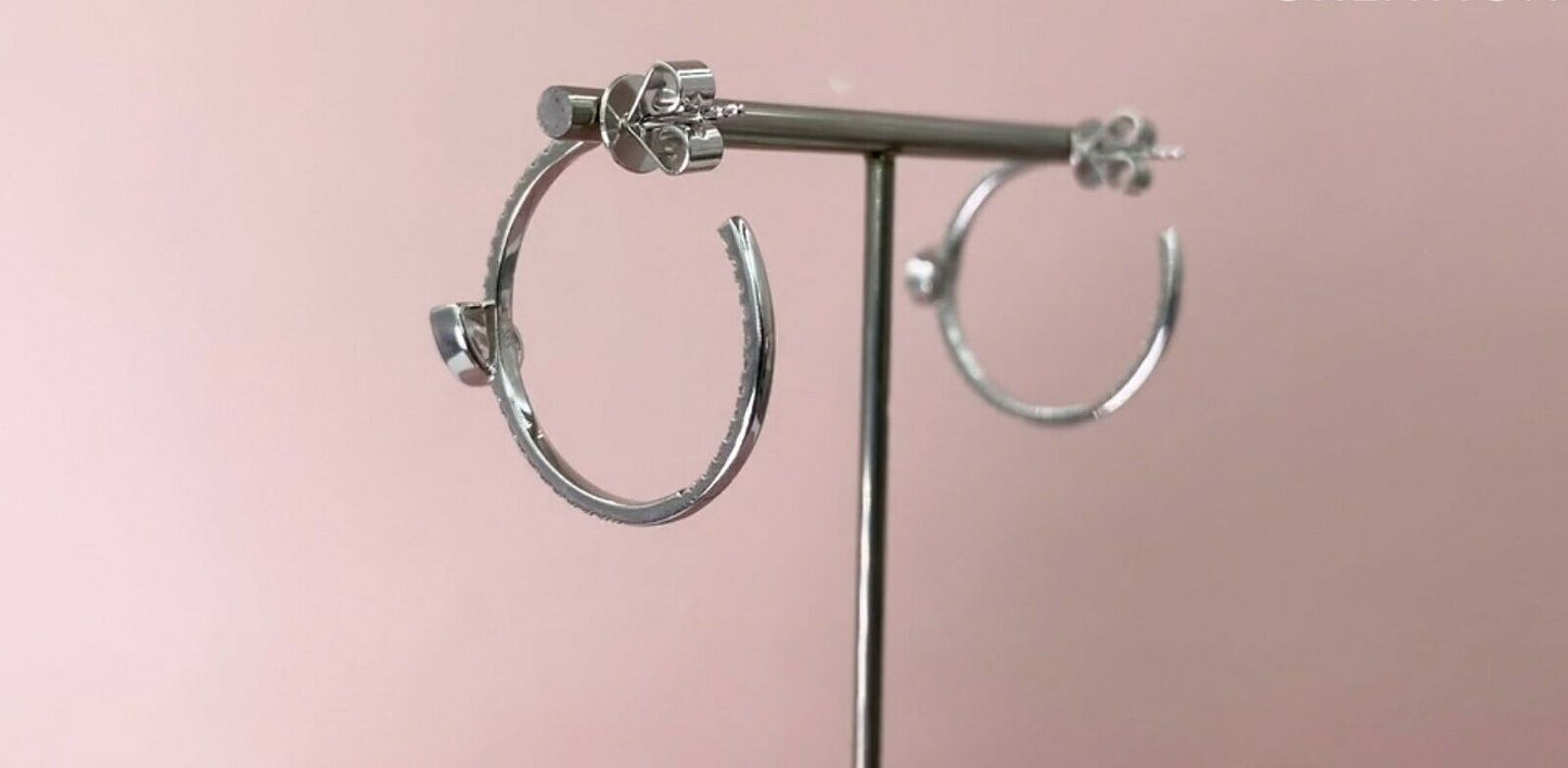 14K Gold 0.48 CT Floating Pear Diamond Hoop Earrings Round Cut Inside Out Natural