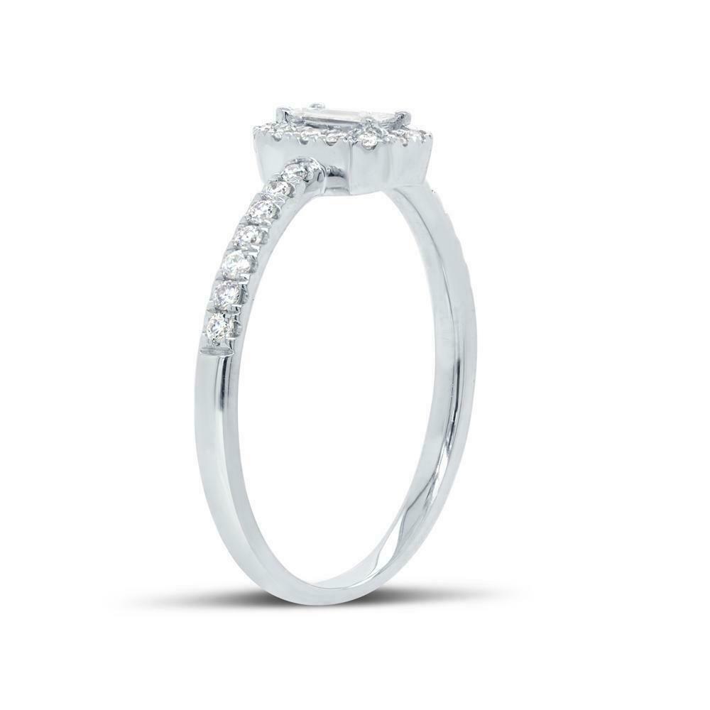 14K Gold 0.38CT Baguette Diamond Engagement Ring Solitaire Halo Certified