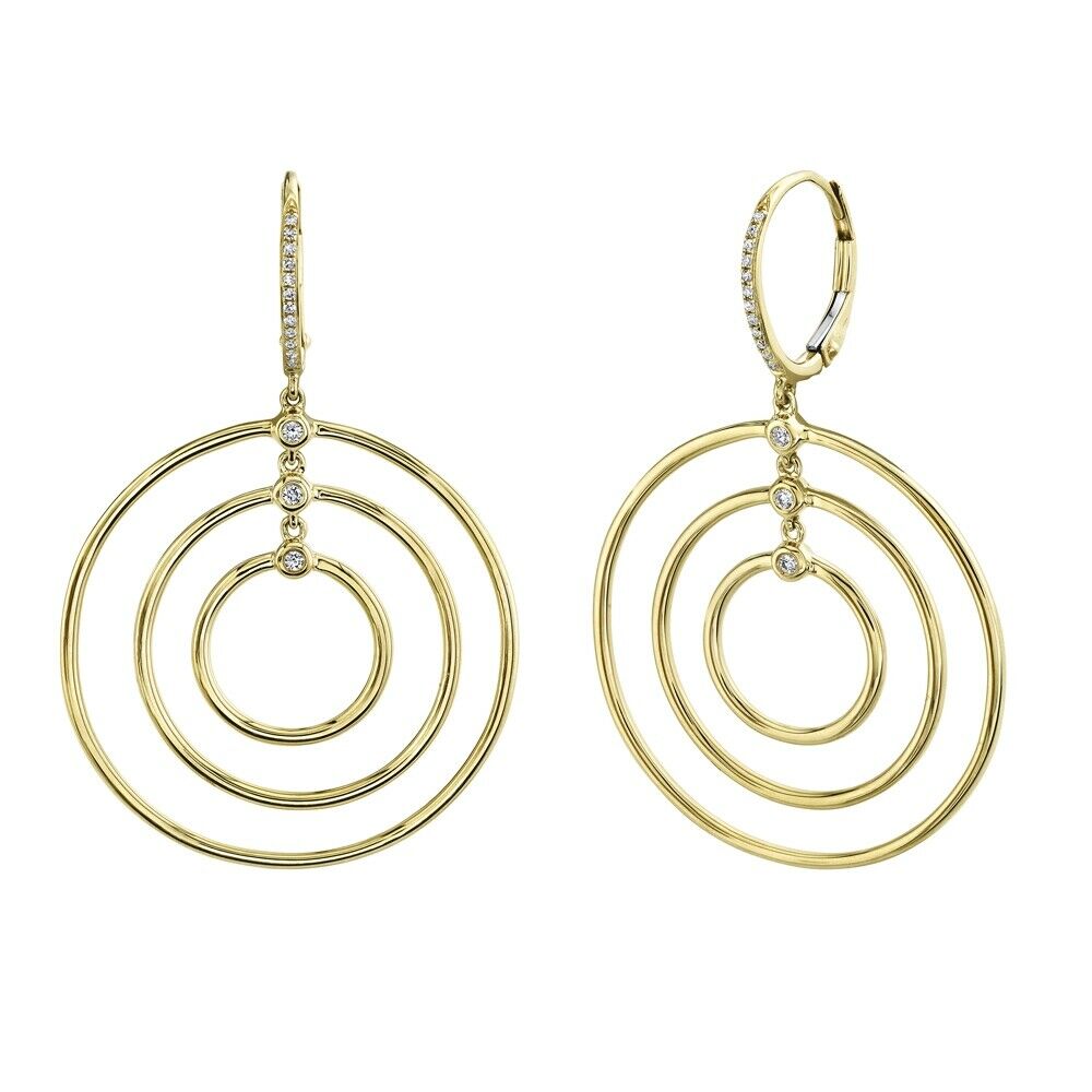14K Gold 0.13 CT Multi Circle Diamond Earrings Dangle Drop Round Cut Natural
