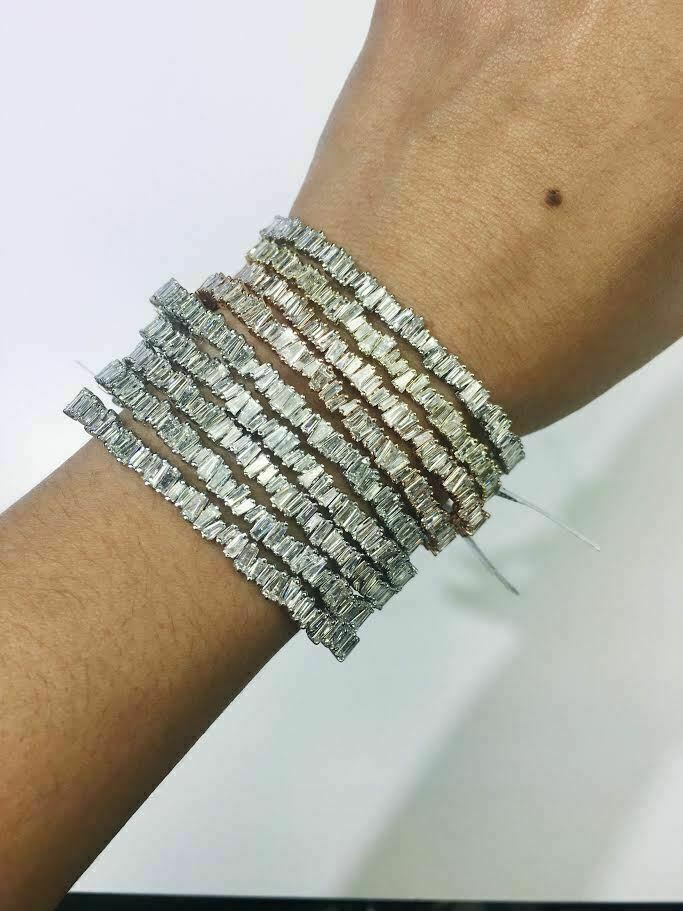 14K Gold 2.78CT Jagged Baguette Diamond Bangle Bracelet Stackable Natural