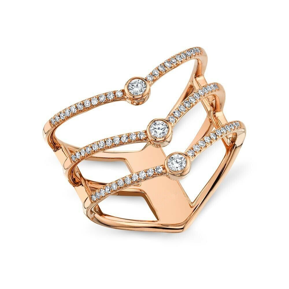 14K Gold 0.30 CT Diamond Bezel Connecting Arrow Open Ring Natural Round Cut