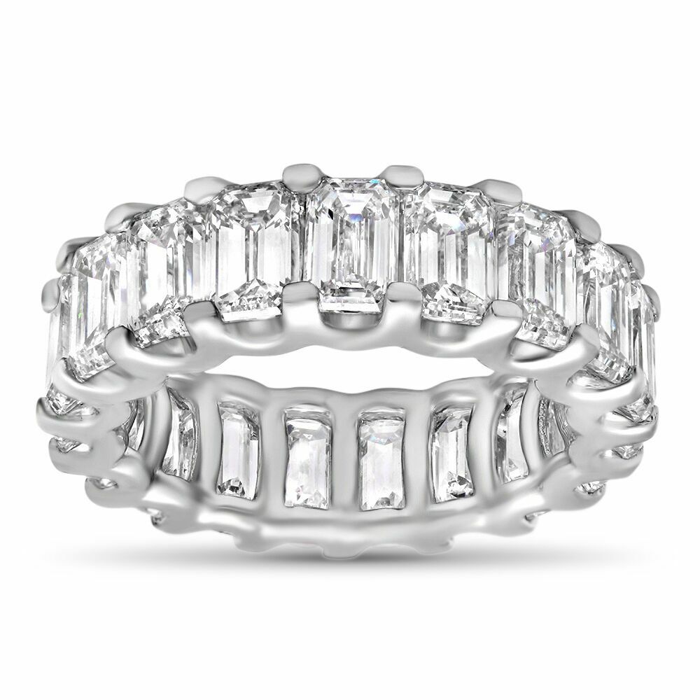 18K White Gold 9.21CT Eternity Ring Diamond Emerald Cut Size 6 Certified Natural
