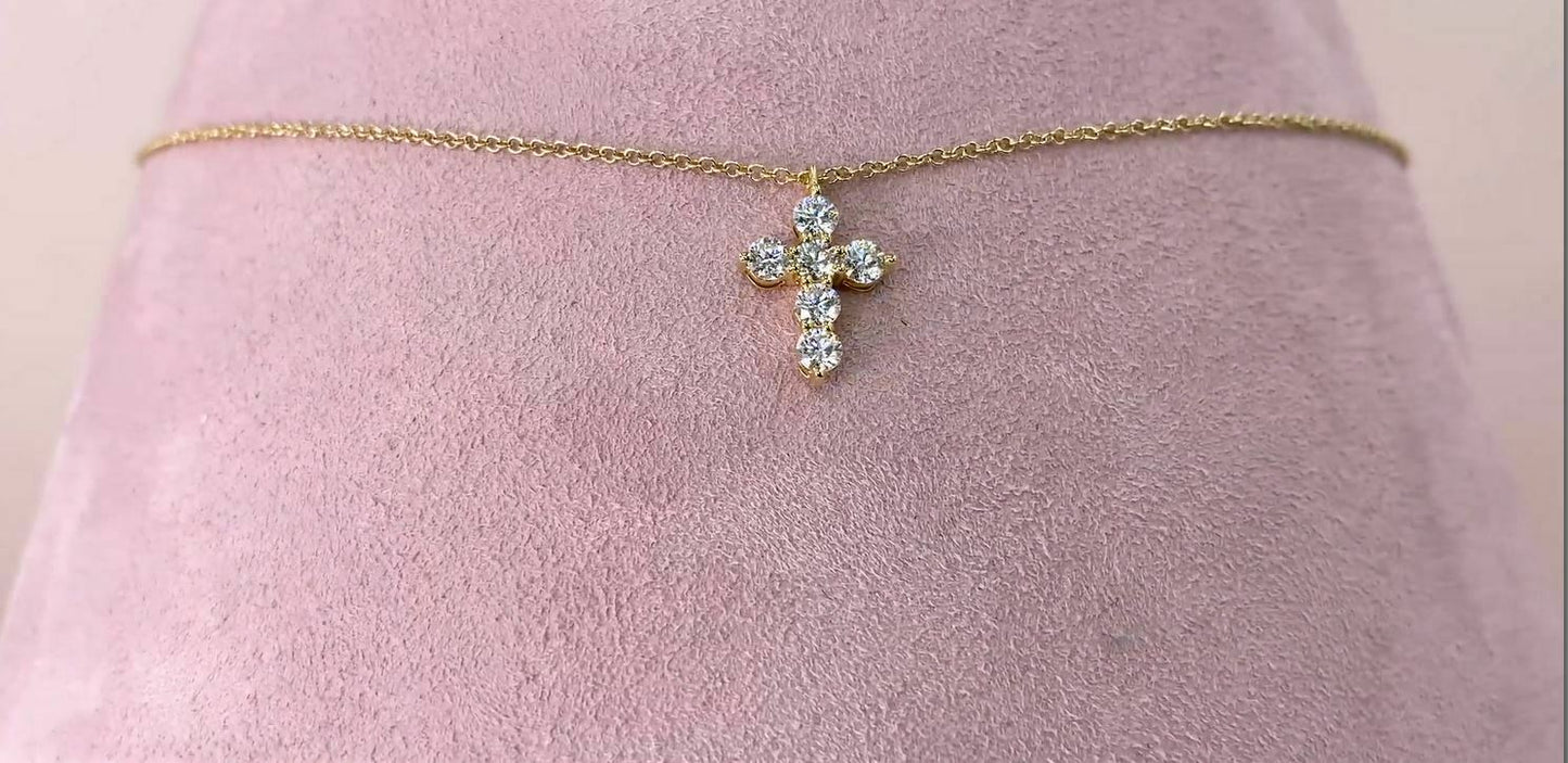 14K Gold 0.50 CT Diamond Cross Pendant Necklace Round Brilliant F VS2