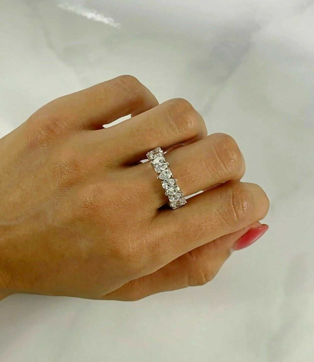 18K White Gold 4.24CT Pear Cut Diamond Eternity Ring Certified Natural Wedding