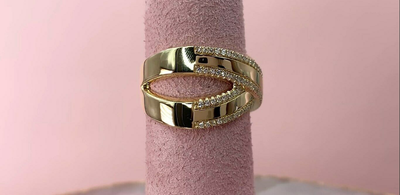 14K Gold 0.32 CT Diamond X Ring Crossover Right Hand Cocktail Index Middle Finger