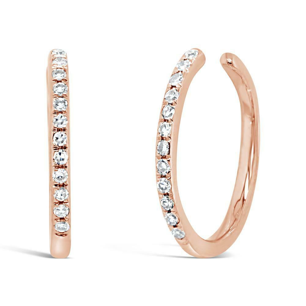 14K Gold 0.08 CT Diamond Ear Cuff Earrings No Lock Round Cut Natural Hoops