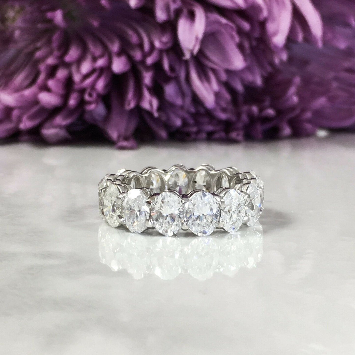 18K White Gold 7.30 CT Oval Diamond Eternity Ring Band Engagement Anniversary