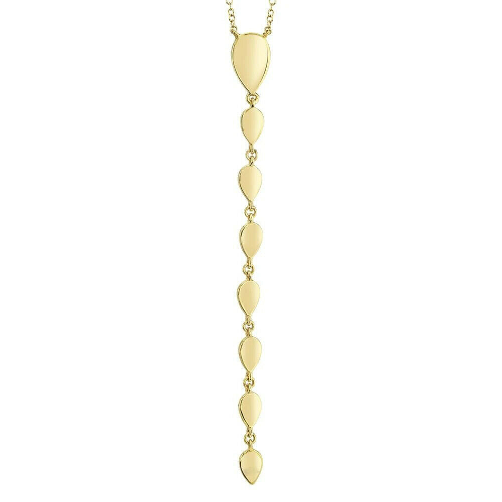 14K Gold 0.11 CT Diamond Lariat Necklace Pear Teardrop Pave Set Round Cut Natural