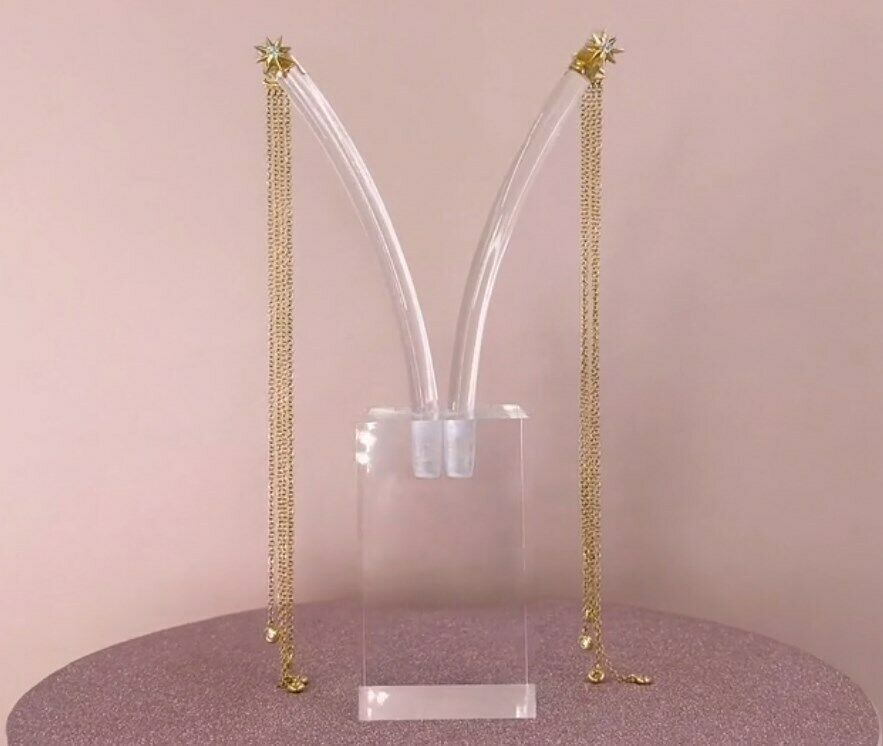 14K Gold 0.24 CT Diamond Fringe Chain Earrings Star Shoulder Dusters Round