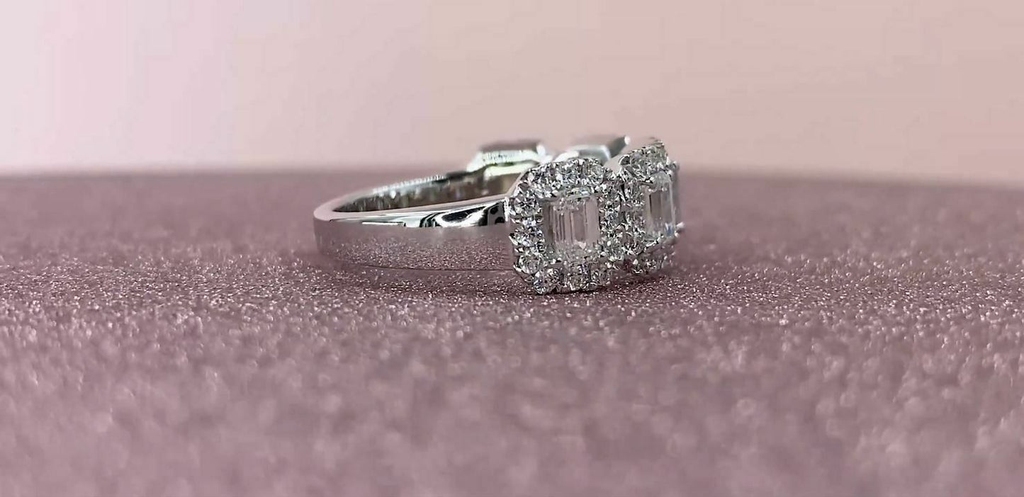 14K Gold 1.06 CT Emerald Cut Diamond Ring Engagement Anniversary Half Eternity