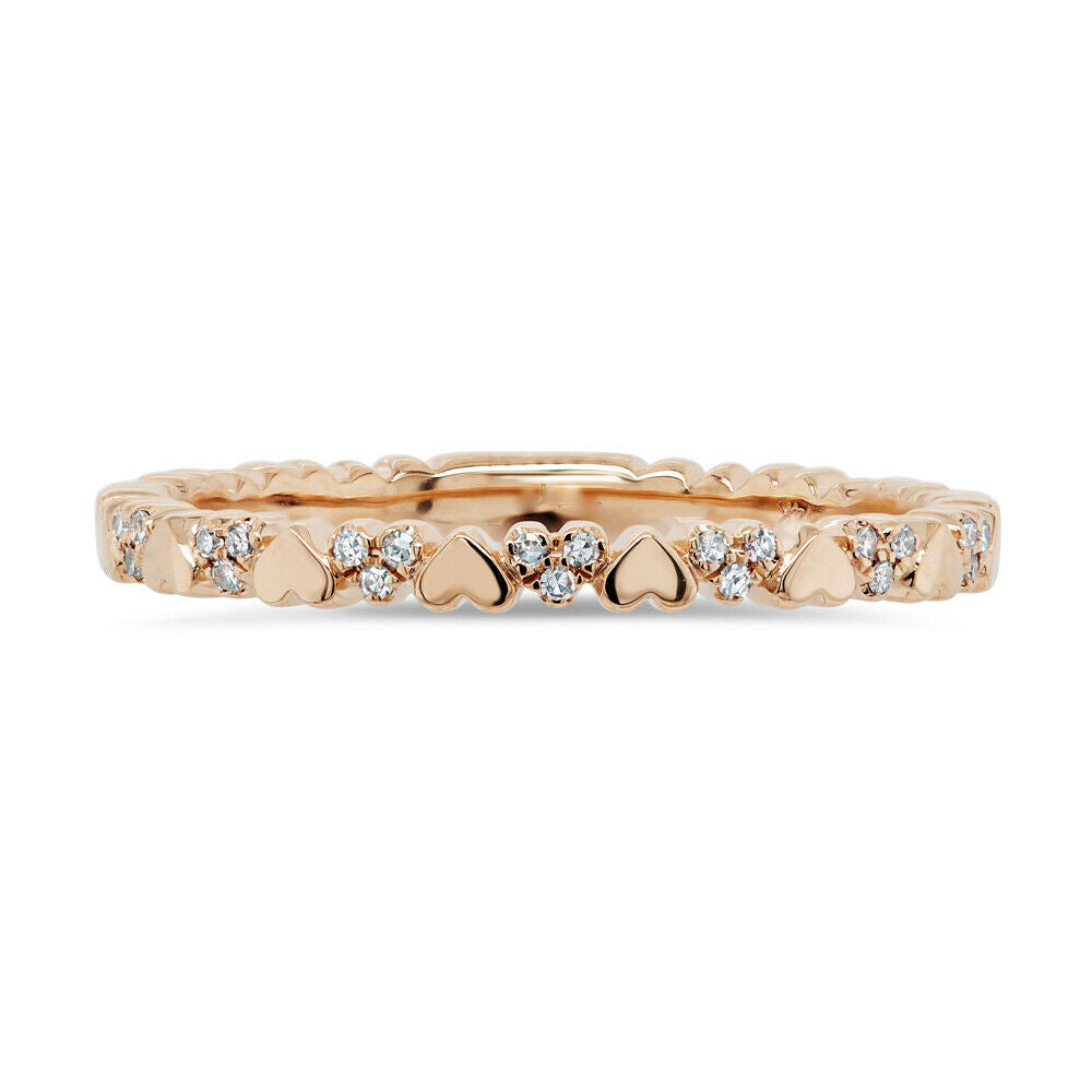 14K Gold 0.05 CT Womens Natural Round Cut Diamond Heart Shape Band Ring