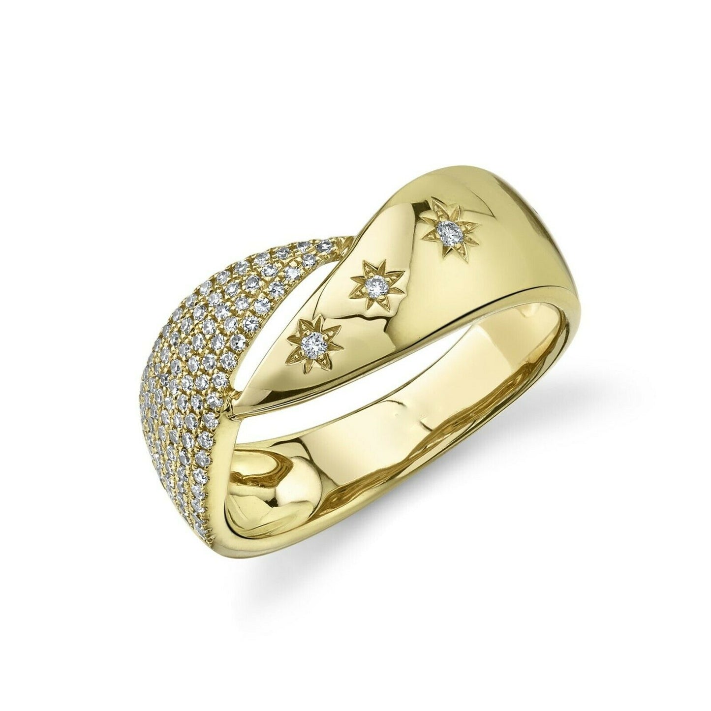 14K Gold 0.24 CT Diamond Star Ring Unique Cocktail Statement Right Hand