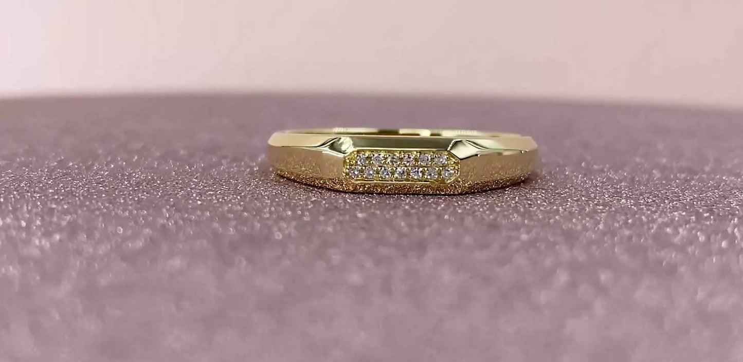 14K Gold 0.04 CT Diamond Women's Band Statement Ring Rectangular Flat Top