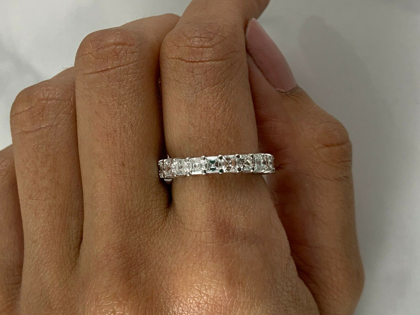 18K Gold 2.87 CT Ascher Cut Diamond Eternity Ring Engagement Certified Natural