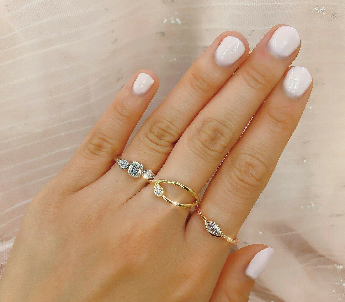 14K Gold 0.08 CT Pear Diamond Ring Minimalist Dainty Fashion Statement Cocktail