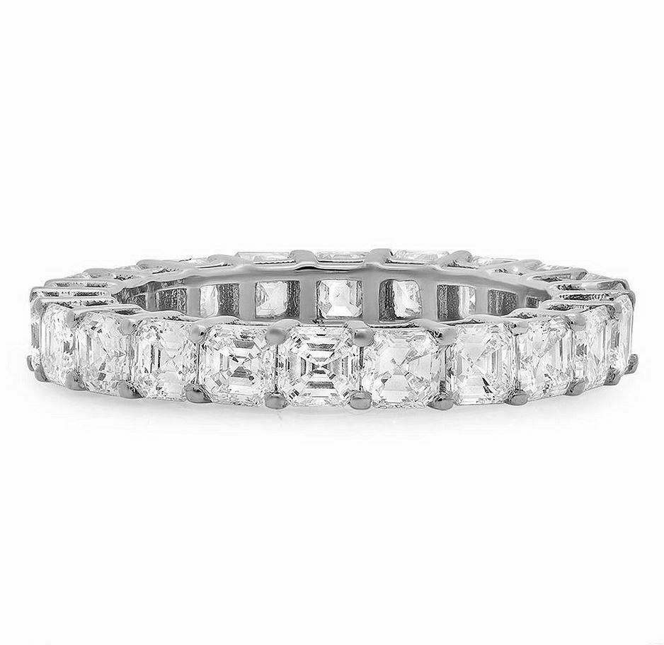 18K Gold 2.87 CT Ascher Cut Diamond Eternity Ring Engagement Certified Natural