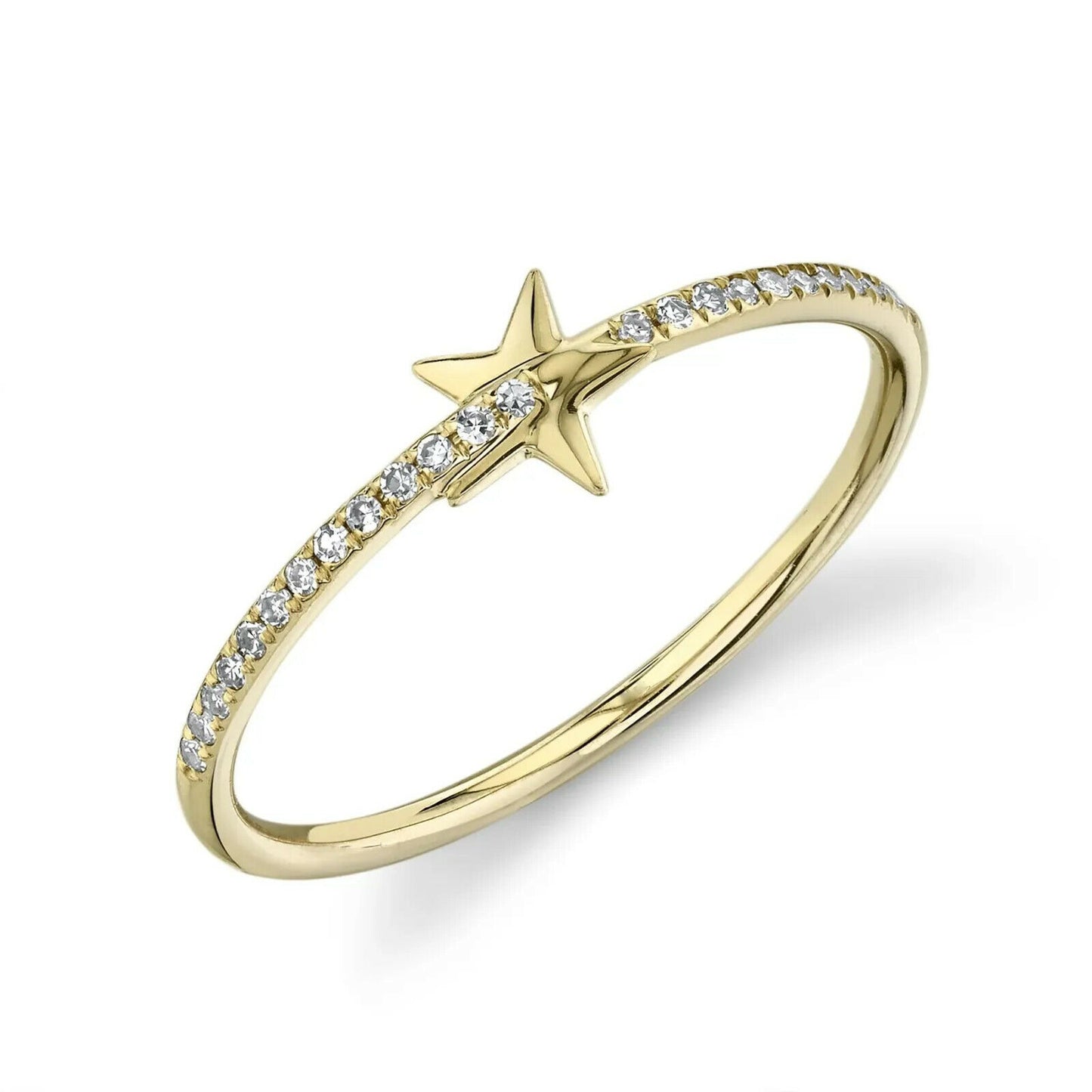 14K Gold 0.08 CT Diamond Star Ring Round Cut Natural Statement Fashion