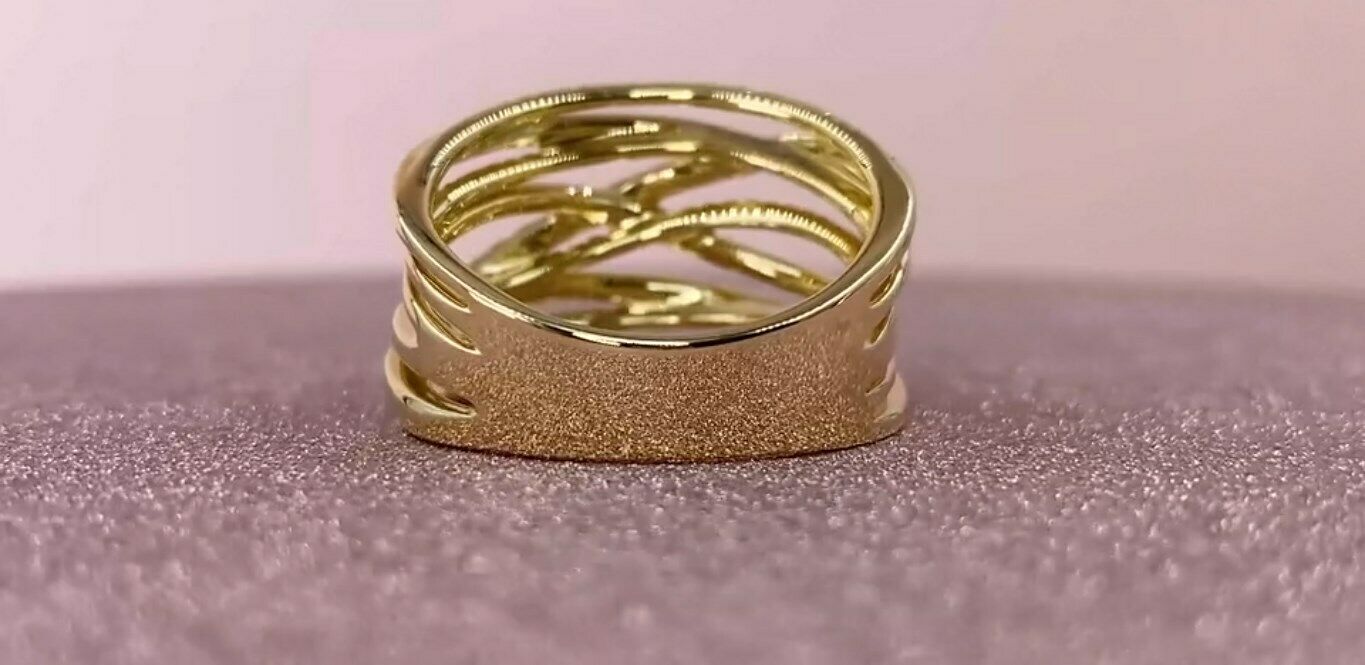 14K Gold 0.62 CT Diamond Bridge X Ring Criss Cross Crossover Multi Row Band Wide