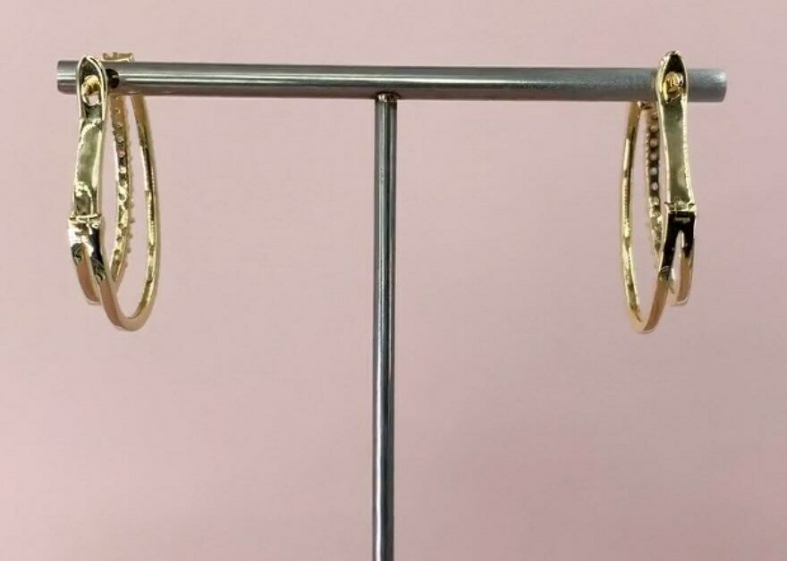 14k Gold 0.44 CT Diamond Twin Hoop Earrings Natural Round Cut