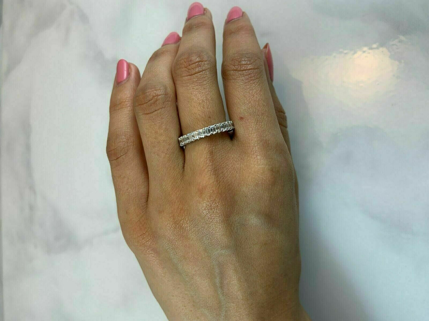 18K White Gold 2.15 CT Emerald Cut Diamond Eternity Ring Certified Natural Engagement