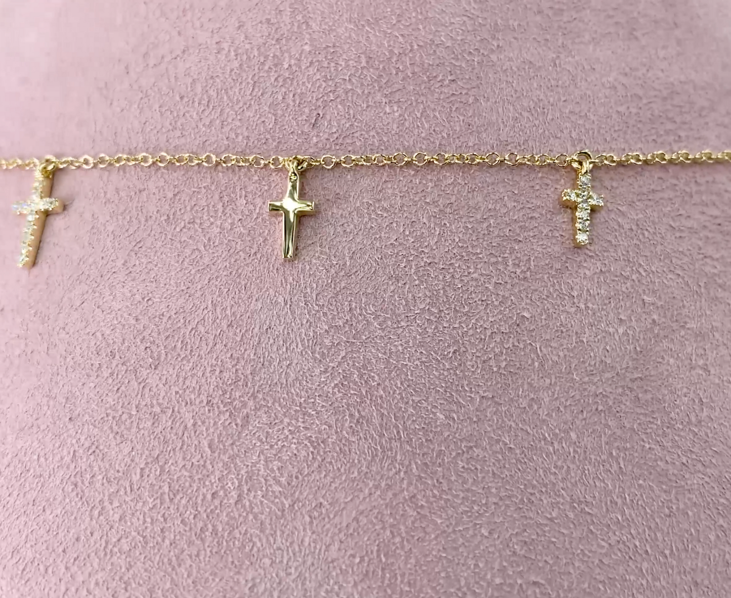 14k Gold 0.09 CT Diamond Dangling Cross Shaker Necklace Natural Round Cut