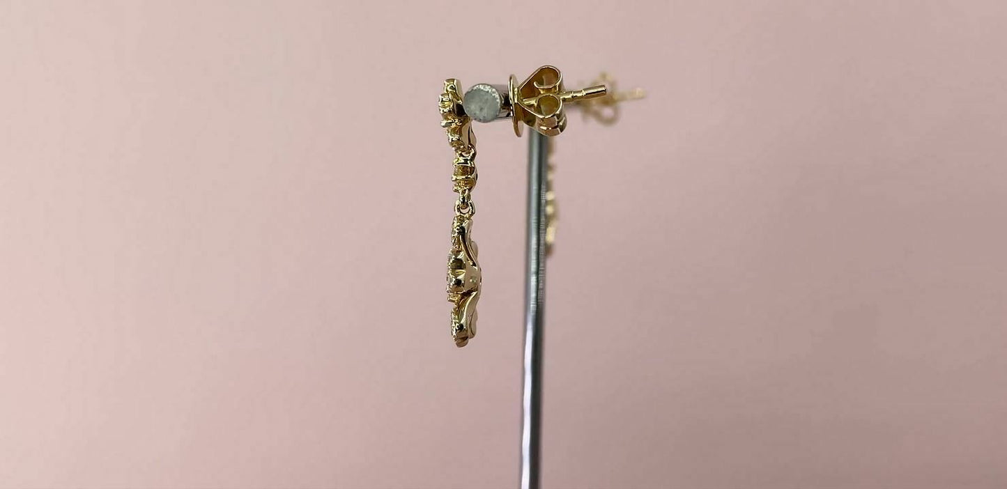 14K Gold 0.54 CT Diamond Flower Earring Drop Dangle Round Cut Pave Natural