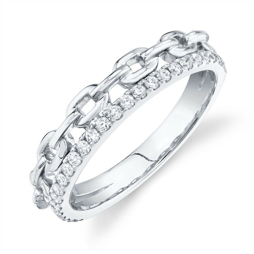 14K Gold 0.25 CT Diamond Link Chain Ring Women's Cable Band Natural Round Cut