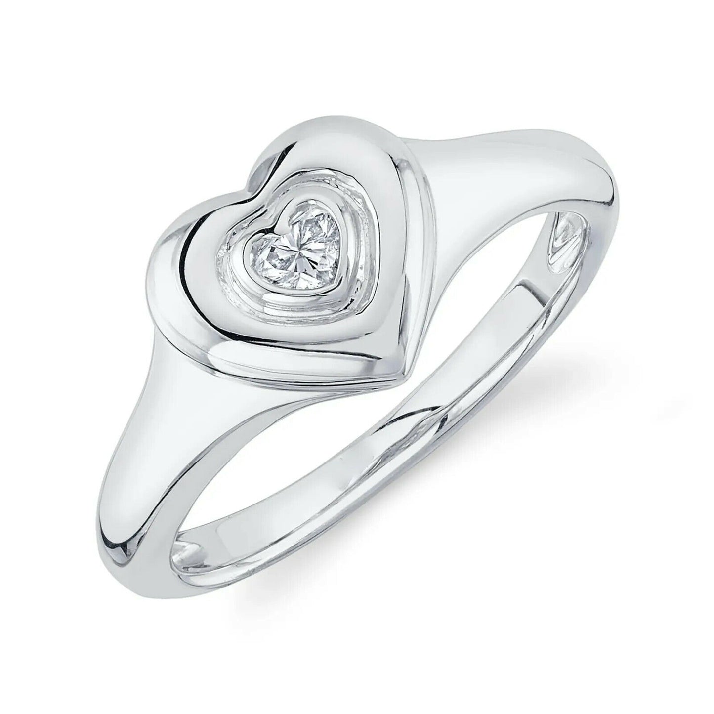 14K Gold 0.11 CT Diamond Heart Cut Ring Bezel Set Cocktail Fashion Love
