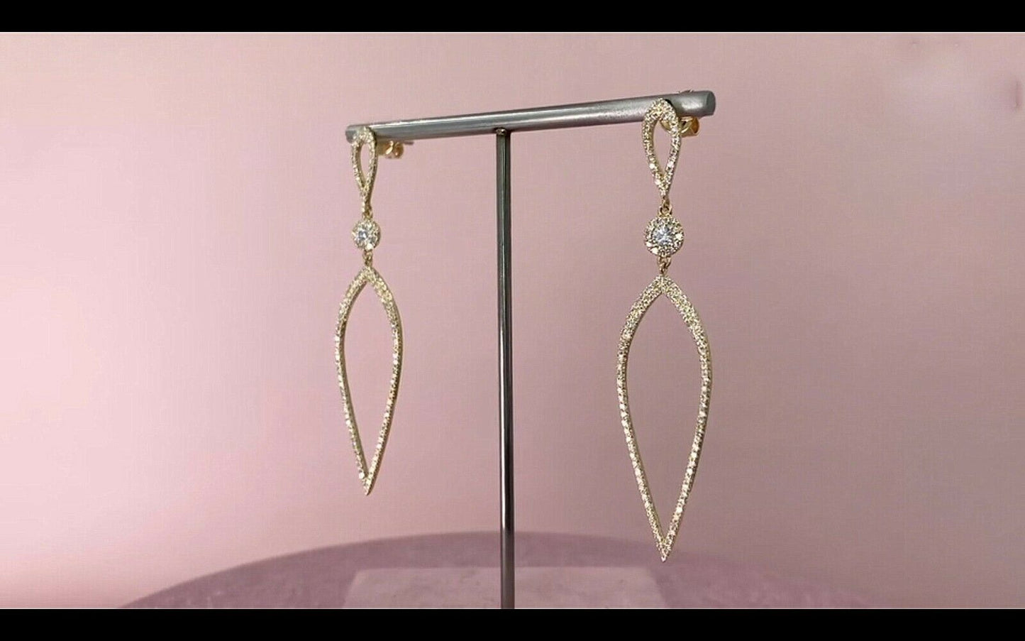14K Gold 0.74CT Diamond Teardrop Earrings Shield Dangle Round Cut Natural