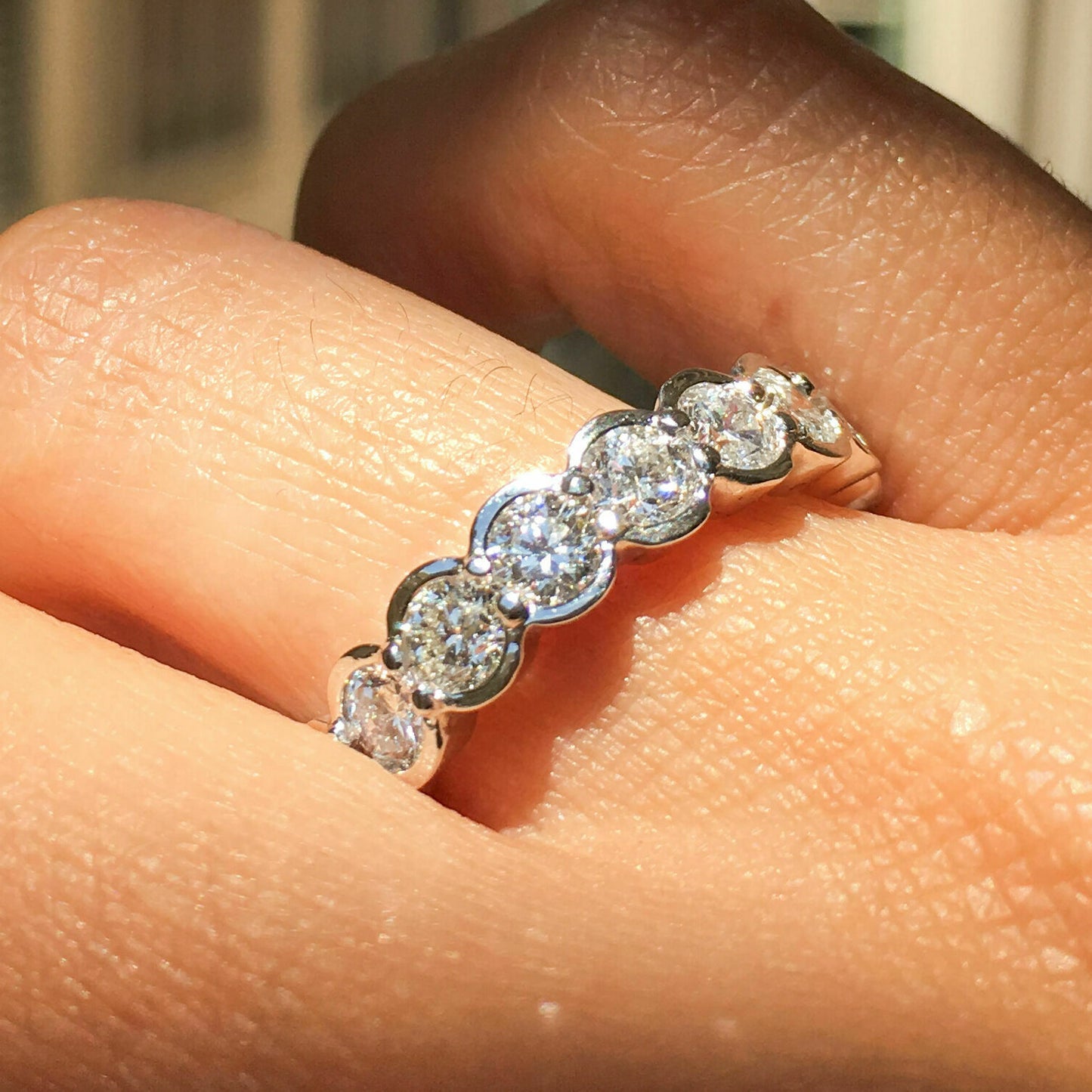 18K Gold 3.64 CT Bezel Diamond Eternity Ring Round Cut Band Engagement Wedding