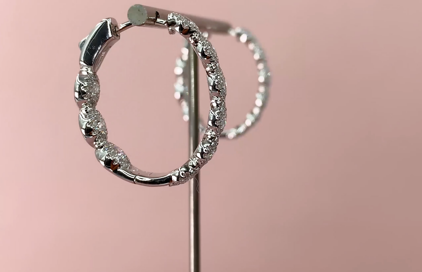 14k Gold 2.33CT Oval Hoop Diamond Earrings Natural Round